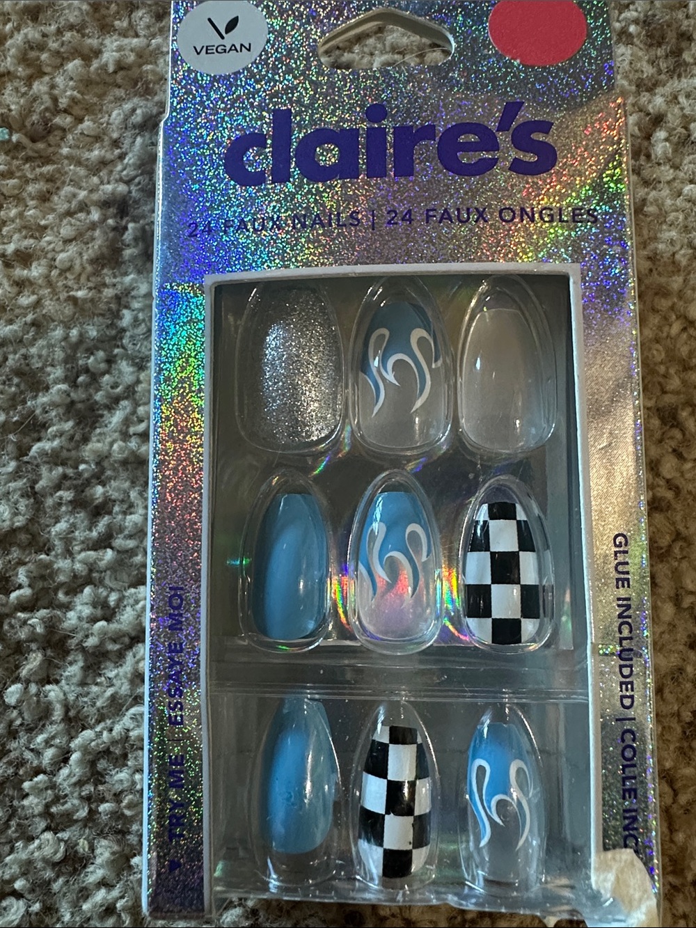 Claire's Blue Gradient & Checkerboard Press-On Nail Set